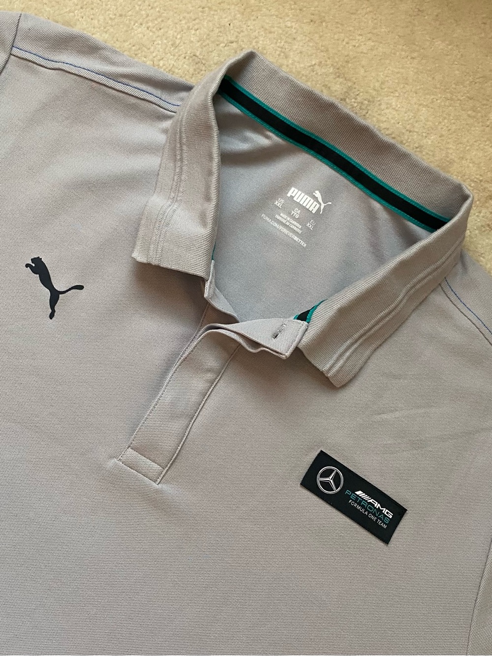 Puma Mercedes AMG Petronas Motorsport Polo Shirt Gray Men’s XXL 2XL Short Sleeve